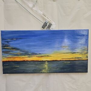 Original 10x20 Acrylic Painting Sunrise Blue Over Potomac, Signed Handmade